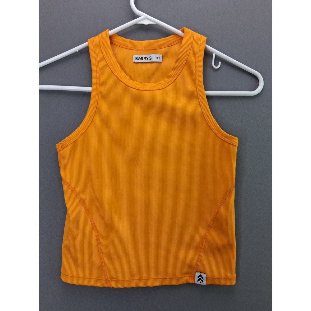 Barry's Tank Top Ribbed High Neck Crop XS Orange Athletic Gym Workout Sleeveless